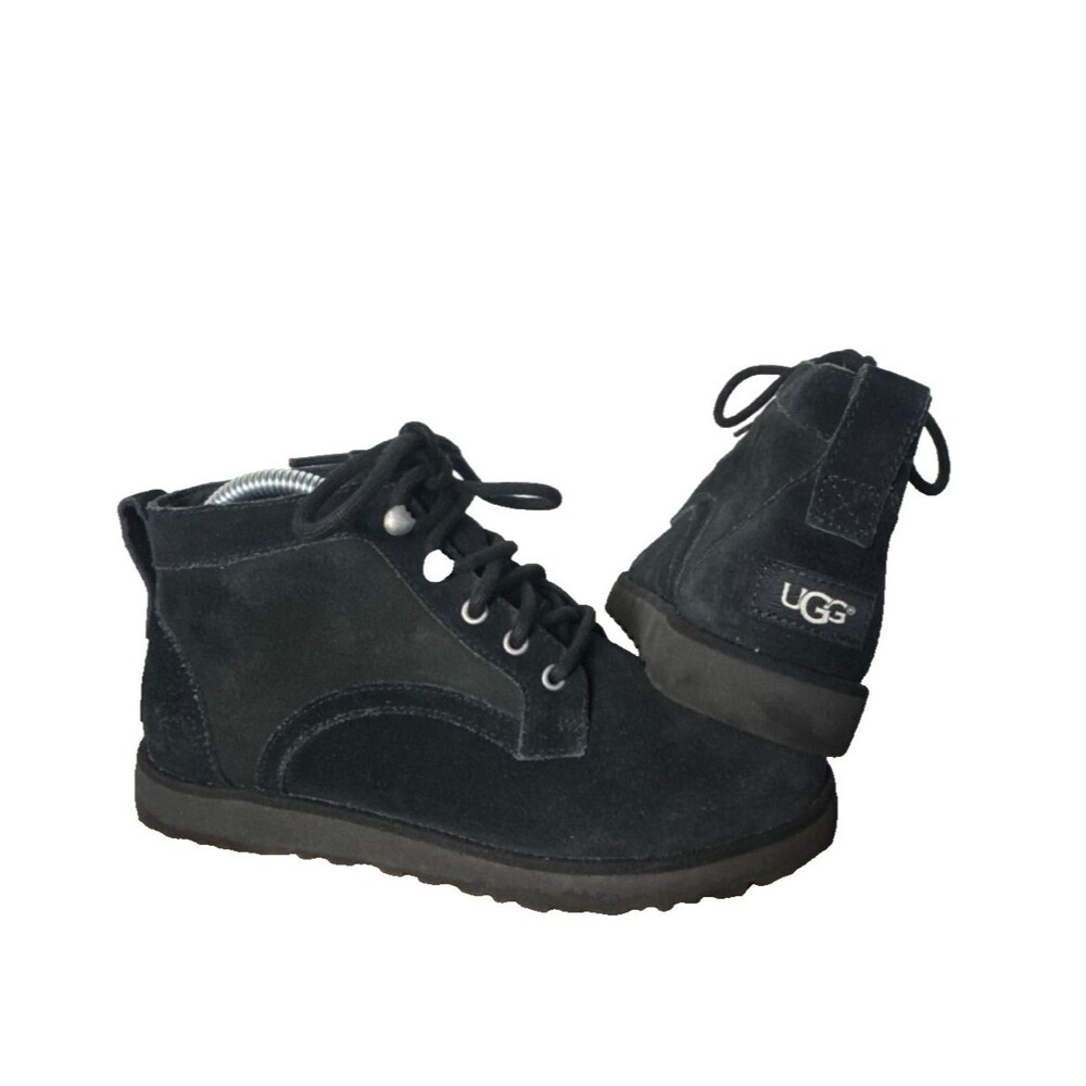 UGG Bethany Black Suede Lace Up Ankle Boots Womens US 7 Sheepskin Winter Casual
